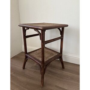 1980 bamboo & Cane Colonial Style- Bombay Company End Table W/ Shelf